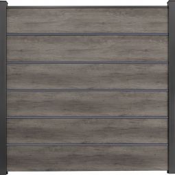 Clôture occultante Grola BasicLine Premium Monument Oak panneau à lamelles Kit de 6 remplissages, 5 pilastres, entretoises et profilé de finition, 180x180x1,9 cm