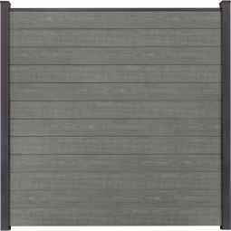 Clôture à emboîter étroite PVC GroJa BasicLine couleur Grey Ash Cut panneau à lamelles  Kit de 12 panneaux étroits, renforts en acier, profilé de finition et 2 entretoises, 180x180x1,9 cm