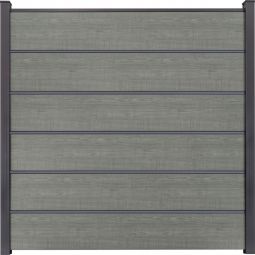 Clôture occultante Grola BasicLine Premium Grey Ash Cut panneau à lamelles Kit de 6 remplissages, 5 pilastres, entretoises et profilé de finition, 180x180x1,9 cm