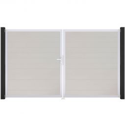 Portail double clôture à lames GroJa BasicLine étroit PVC, couleur blanc cadre en aluminium de haute qualité pour plus de stabilité, remplissages enrichis de films PVC, 300 × 180 × 4 cm