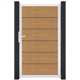 Porte clôture à lames GroJa BasicLine Premium PVC, couleur chêne naturel cadre en aluminium de haute qualité, large choix de couleurs, dimensions 100x180x4 cm