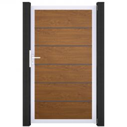 Porte clôture à lames GroJa BasicLine Premium PVC, couleur golden oak cadre en aluminium de haute qualité, large choix de couleurs, dimensions 100x180x4 cm