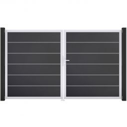 Portail double clôture à lames GroJa BasicLine Premium PVC anthracite remplissages enrichis de films PVC résistants, cadre en aluminium, dimensions 300 × 180 × 4 cm