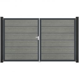 Portail double clôture à lames GroJa BasicLine Premium PVC grey ash cut remplissages enrichis de films PVC résistants, cadre en aluminium, dimensions 300 × 180 × 4 cm