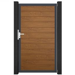 Portillon étroit GroJa BasicLine PVC clôture à lames, couleur golden oak large choix de couleurs, cadre en aluminium, stable et durable, dimensions 100x180x4 cm