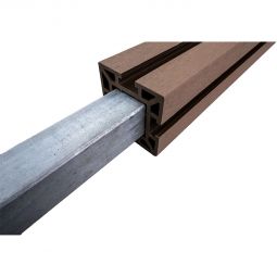 GroJa poteau de portail pour clôture à lames BPC avec capuchon terra 10x10 cm épaisseur, rainuré 3 côtés, âme en acier, capuchon de poteau inclus, à sceller ou à visser
