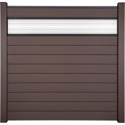 Clôture à lames Solid GroJa panneau de confidentialité et insert design en verre ESG de 30 cm, terra Kit composé de 10 panneaux et d'un insert en verre, 180 × 180 × 1,9 cm, avec lattes adaptatrices, profil de finition et ensemble de cale