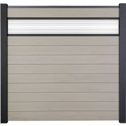 Clôture à lames Solid GroJa panneau de confidentialité et insert design en verre ESG de 30 cm, bi-color Kit composé de 10 panneaux et d'un insert en verre, 180 × 180 × 1,9 cm, avec lattes adaptatrices, profil de finition et ensemble de cale