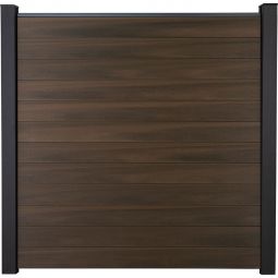 Clôture GroJa Solid protection visuelle couleurs de noyer co-extrudé panneau à emboîter lamelles Kit de 12 remplissages, 180x180x1,9 cm, y compris profilé de finition et kit d'entretoises