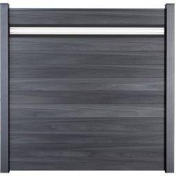 Clôture à lames Solid GroJa panneau de confidentialité et insert design en verre ESG de 30 cm, gris pierre Kit composé de 10 panneaux et d'un insert en verre, 180 × 180 × 1,9 cm, avec lattes adaptatrices, profil de finition et ensemble de cale