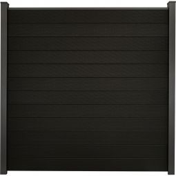Clôture GroJa Solid panneau à composer noire co-extrudée palissade Kit de 12 remplissages, 180x180x1,9 cm, profilé de finition et kit d'entretoises inclus