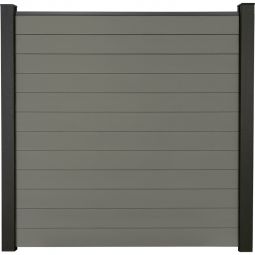 GroJa Solid Clôture Pare-vue Gris  Barrière à lamelles Kit de 12 lamelles, 180x180x1,9 cm, avec profilé de finition et jeu d'entretoises