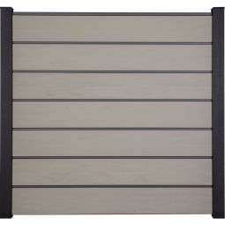 Clôture GroJa Solid Grande Premium panneau à composer bi-color sand palissade Kit avec 7 remplissages et 6 pilastres, kit d'entretoises et profilé de finition, 180x180x1,9 cm