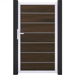 Portillon pour clôture emboîtable GroJa Solid Grande Premium, noyer co-extrudé Portillon en BPC co-extrudé avec cadre en aluminium, possibilité de fabrication sur mesur, facile d'entretien