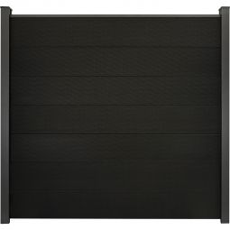 Clôture GroJa Grande panneau à composer noir co-extrudée palissade Kit de 7 panneaux, 180x180x1,9 cm, inclus kit d'entretoises et profilé de finition