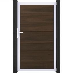 Portillon pour clôture emboîtable GroJa Solid Grande, noyer co-extrudé Design élégant, cadre en aluminium anodisé, profils BPC co-extrudés, fabrication sur mesure possible