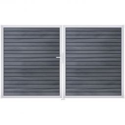 Portail clôture emboîtables GroJa Solid Rhombe en BPC, couleur gris pierre co-extrudé Résistant aux intempéries et très stable, élégants joints d'ombre, cadre en aluminium, remplissage BPC, dimensions 300x180x4 cm