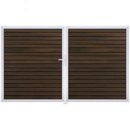 Portail clôture emboîtables GroJa Solid Rhombe en BPC, couleur noyer co-extrudé Résistant aux intempéries et très stable, élégants joints d'ombre, cadre en aluminium, remplissage BPC, dimensions 300x180x4 cm