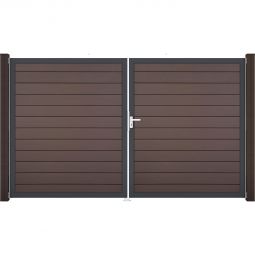 Portail double GroJa Solid pour clôture à lames emboîtables, couleur terra élégant, stable et facile d'entretien, cadre en aluminium anodisé argenté ou anthracite
