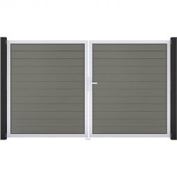 Portail double GroJa Solid pour clôture à lames emboîtables, couleur gris anthracite élégant, stable et facile d'entretien, cadre en aluminium anodisé argenté ou anthracite