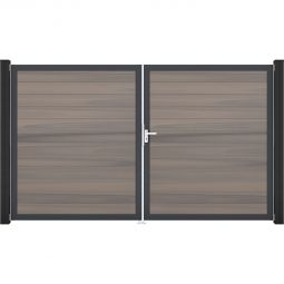 Portail double GroJa Solid pour clôture à lames emboîtables, couleur bi-color co-extrudé élégant, stable et facile d'entretien, cadre en aluminium anodisé, profils BPC co-extrudés