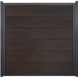 Clôture occultant GroJa Viento couleur noyer co-extrudée avec cadre en aluminium anthracite DB 703, panneau à lames Clôture design BPC, particulièrement stable grâce au cadre en aluminium, fabrication individuelle sur mesure possible
