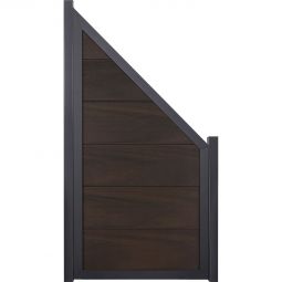 Clôture occultant GroJa Viento raccord couleur noyer co-extrudée avec cadre en aluminium anthracite DB 703, panneau à lames Clôture design BPC, profilés à rainure et languette co-extrudés, cadre en aluminium, 90x180/90x4 cm