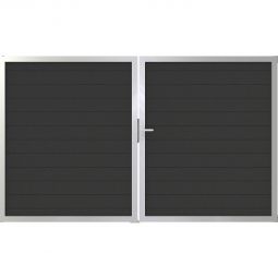 Portail double GroJa Lumino aluminium pour clôture à lames emboîtables, couleur anthracite Cadre en aluminium et lames en aluminium, thermolaqué, aspect élégant, dimensions 300x180x4 cm