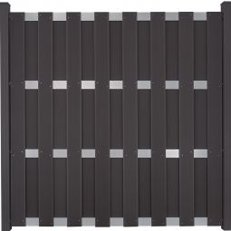 Clôture préfabriquée GroJa anthracite/argent, protection visuelle panneau lamelles Prémonté dans un aspect classique de clôture en planches, 180x180x3,2 cm, avec 4 traverses en aluminium EV1
