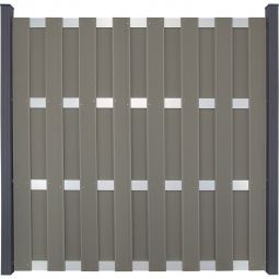 Clôture préfabriquée GroJa protection visuelle gris clair panneau lamelles  Prémonté dans un aspect classique de clôture en planches, 180x180x3,2 cm, avec 4 traverses en aluminium EV1