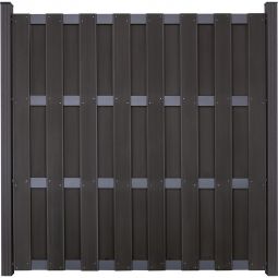Clôture préfabriquée GroJa protection visuelle anthracite/argent panneau lamelles étroite Prémonté dans une optique de clôture en planches classique, 180x180x3,2 cm, avec 4 traverses en aluminium DB 703