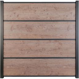 Panneau clôture à lames GroJa Premo HPL aspect bois Kit de 4 panneaux de remplissage, inclus : kit entretoises, joints brosse, profilé de finition, profils H & U