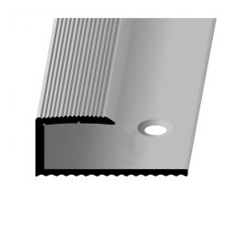 Barre de seuil de finition en alu anodisé couleur acier inox PARKETTFREUND PF 210 avec vis et chevilles, convenable pour sol d'épaisseur 7,2-8,2 mm