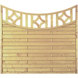 Clôture pare-vue T&J SUNLINE Série Ranki ECKE Clôture à lamelles pare-vue Clôture brise-vue OLYMP à arc bas avec treillis décoratif 180x160/140 cm en pin/épicéa imprégné, lames striées et fixation inox