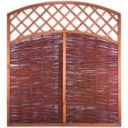 T&J LABO-3D Clôture en osier Protection visuelle Clôture double courbe DARGO 180x180/200 cm en osier huilé, cadre en pin teinté brun, pour un brise-vue naturel