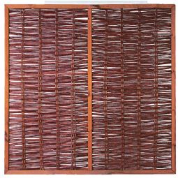 T&J SARA Clôture à emboîter en saule, bordure de parterre Clôture en osier FOGO 180x180 cm, brins huilés, cadre en pin teinté brun 35x45 mm, pour un brise-vue naturel et robuste