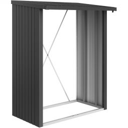 Abri à bûches Biohort Woodstock gris foncé métallisé Abri à bûches et armoire à outils en un seul produit, grand espace de rangement, stockage du bois possible en deux rangées