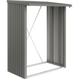 Abri bûches Biohort WoodStock gris quartz métallisé abri pour bois et armoire d'outillage en un, grand espace de rangement, stockage du bois possible en deux rangées