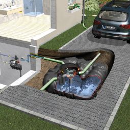 Citerne eau de pluie cuve enterré GRAF Platin usage domestique Eco-Plus kit complet, tailles différents