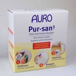 Pur-san3 Système anti-moisissure AURO Pur-san3 Système anti-moisissure No. 414 - Boîte 3 composants N° 414 - Boîte 3 composants Boîte 3en1 pour un remède fiable contre les problèmes de moisissure