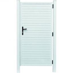 T&J LIGHTLINE KS-Clôture à lamelles protection visuelle, clôture à lamelles Portillon blanc en PVC, hauteur 180 cm, charnières et poignée noire incluses, assorti à la gamme LIGHTLINE