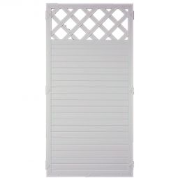 Clôture brise-vue à lames blanche avec treillis décoratif T&J LIGHTLINE Élément de brise-vue en PVC blanc avec treillis décoratif, âme alu et capuchon pyramidal, diverses tailles, supports inclus