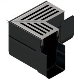 ACO Slimline élément d´angle avec grille d’angle en acier inoxydable Un raccord de gouttière en plastique et deux grilles d’angle pour drainage linéaire