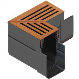 ACO Slimline élément d’angle avec grille d’angle en acier Corten Un raccord de rigole en plastique et deux grilles d’angle pour drainage linéaire