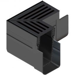 ACO Slimline élément d’angle avec grille d’angle en aluminium anodisé noir Un raccord de gouttière en plastique et deux grilles d’angle pour drainage linéaire
