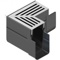 ACO Slimline Élément d´angle avec grille d’angle en aluminium anodisé argent Un raccord de caniveau pour le drainage linéaire