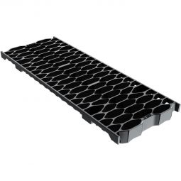 Couvercle design en fonte à motif alvéolé pour caniveau de drainage BIRCOsir 100  pour le système BIRCOsir 100, peint par immersion en noir, classe de charge E 600