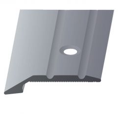 Barre de seuil d'arrêt en alu anodisé couleur acier inox PARKETTFREUND avec vis et chevilles, permettant un rattrapage de niveau de 4 mm