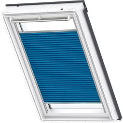 Store plissé VELUX bleu denim 1156S opaque, structure en toile pour une isolation thermique supplémentaire, convenable pour divers fenêtre de toit VELUX