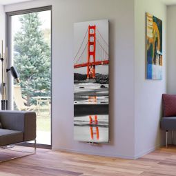 Ximax Radiateur de Design Radiateur P1 Plan Print Golden Gate Bridge Vertical Élégant radiateur design avec connecteur central de 50 mm, façade imprimée lisse avec le pont Golden Gate